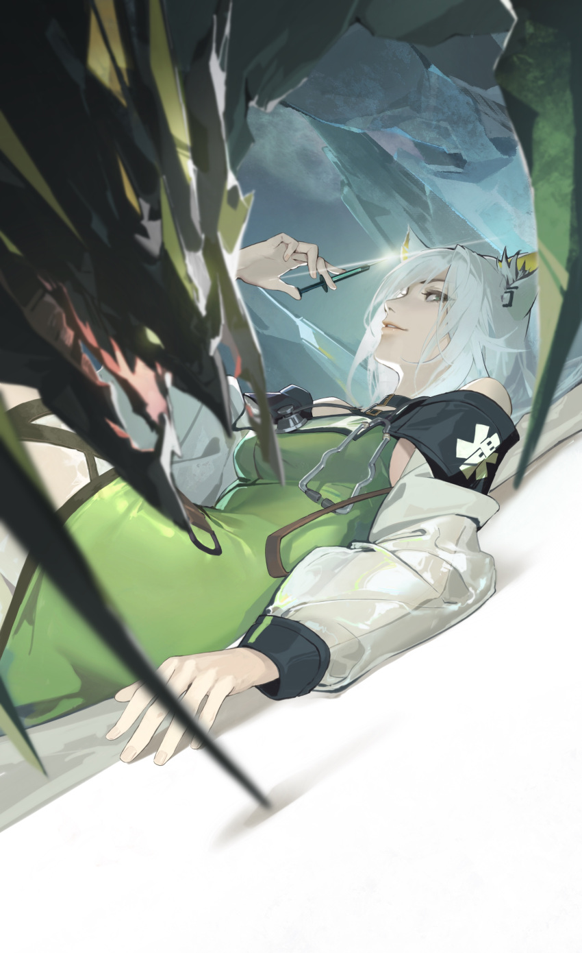 1girl, absurdres, animal_ear_fluff, animal_ears, arknights, arm_up, cat_ears, cat_girl