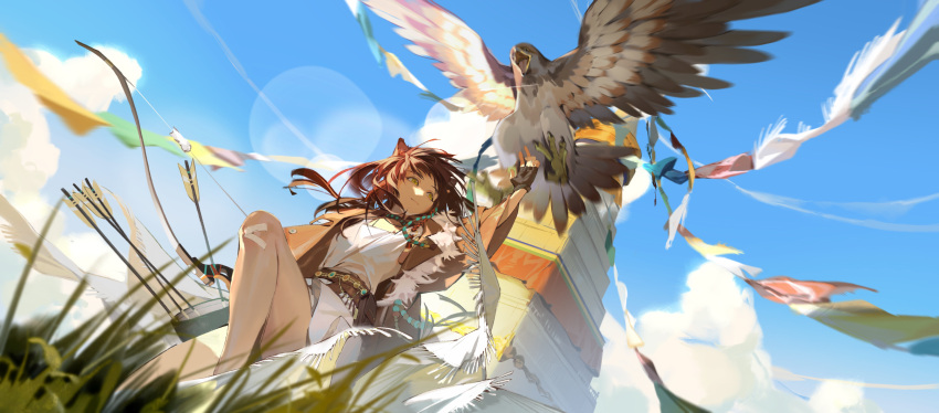 1girl, absurdres, animal_ears, arknights, arm_up, bandaid, bandaid_on_knee, bandaid_on_leg