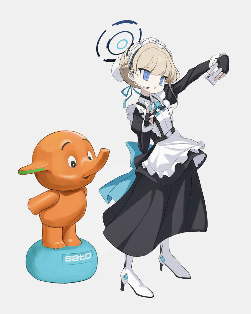 1girl, :o, apron, atat250, black_dress, black_gloves, blonde_hair, blue_archive
