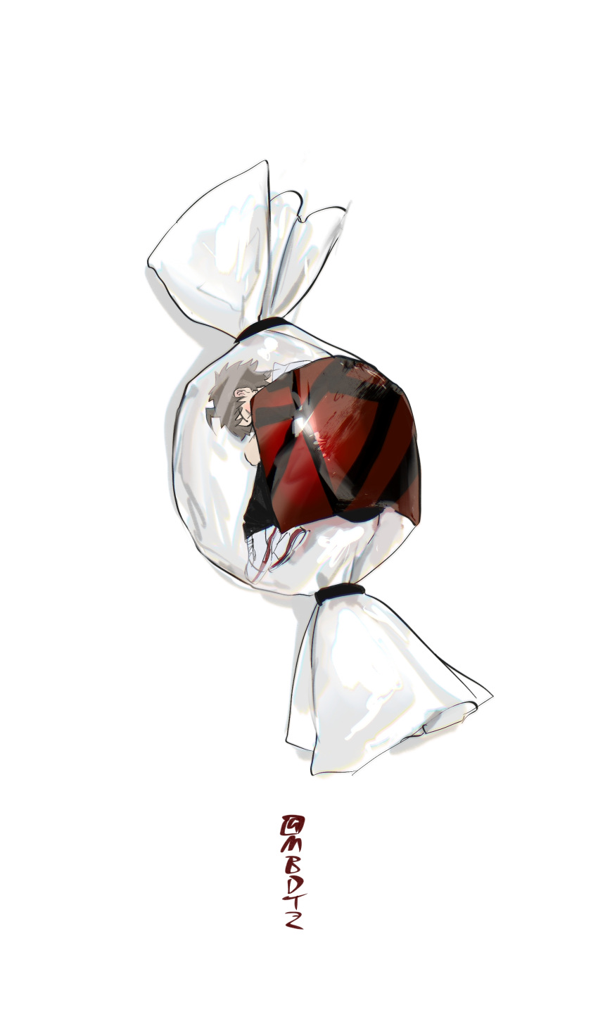 1boy, absurdres, artist_name, brown_hair, candy, candy_wrapper, danganronpa_(series), danganronpa_2:_goodbye_despair