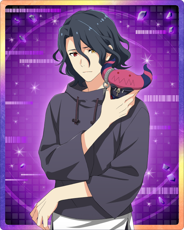 1boy, asselin_bb_ii, black_hair, hair_between_eyes, heterochromia, idolmaster, idolmaster_side-m, idolmaster_side-m_growing_stars