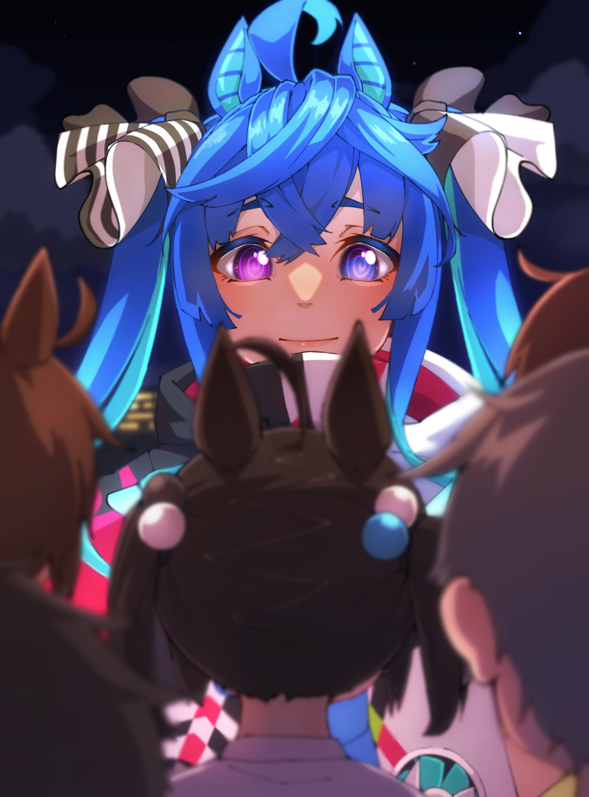 5girls, @_@, ahoge, animal_ears, aqua_hair, blue_eyes, blue_hair, brown_hair