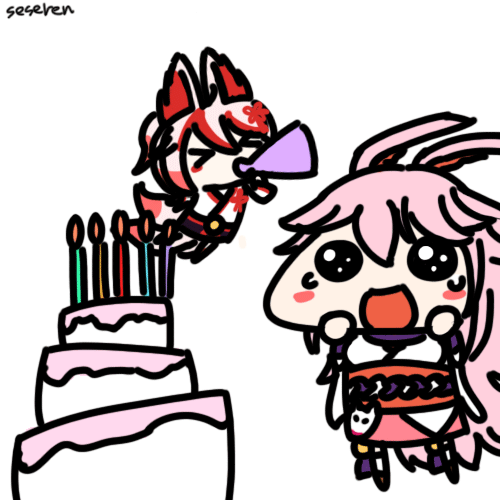 2girls, animated_gif, birthday, birthday_cake, higokumaru, honkai_(series), honkai_impact_3rd, multiple_girls