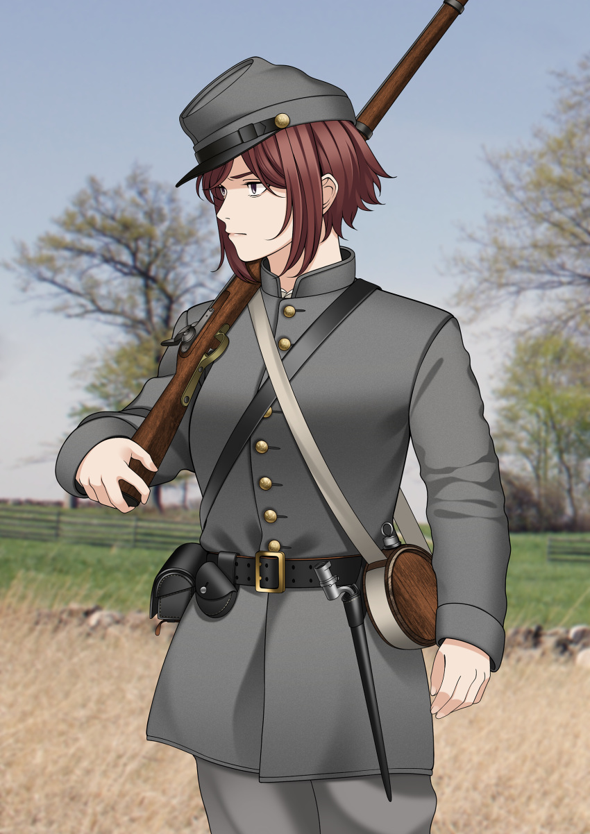 1girl, absurdres, american_civil_war, belt_buckle, buckle, buttons, confederate_states_of_america, expressionless