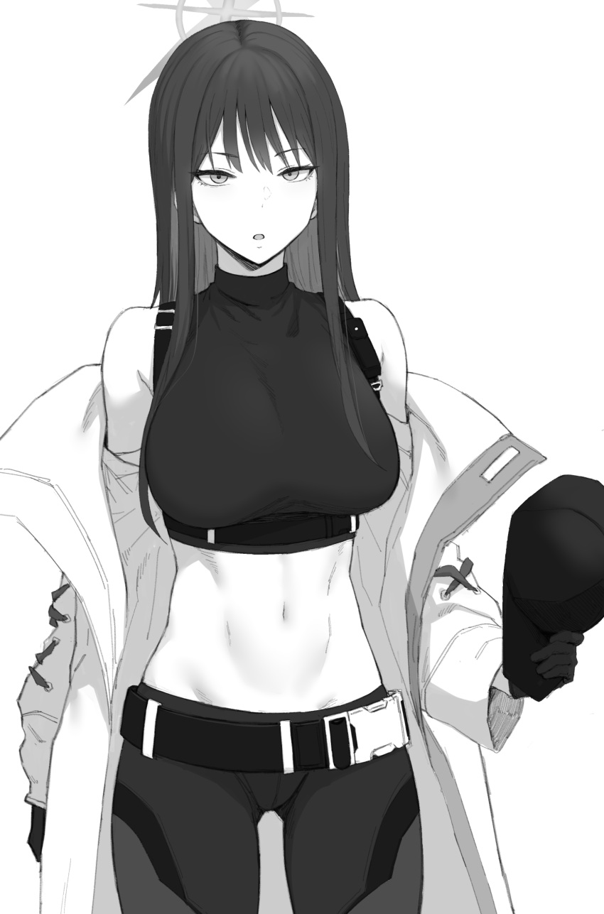 1girl, absurdres, bare_shoulders, baseball_cap, belt, black_belt, black_gloves, black_hair