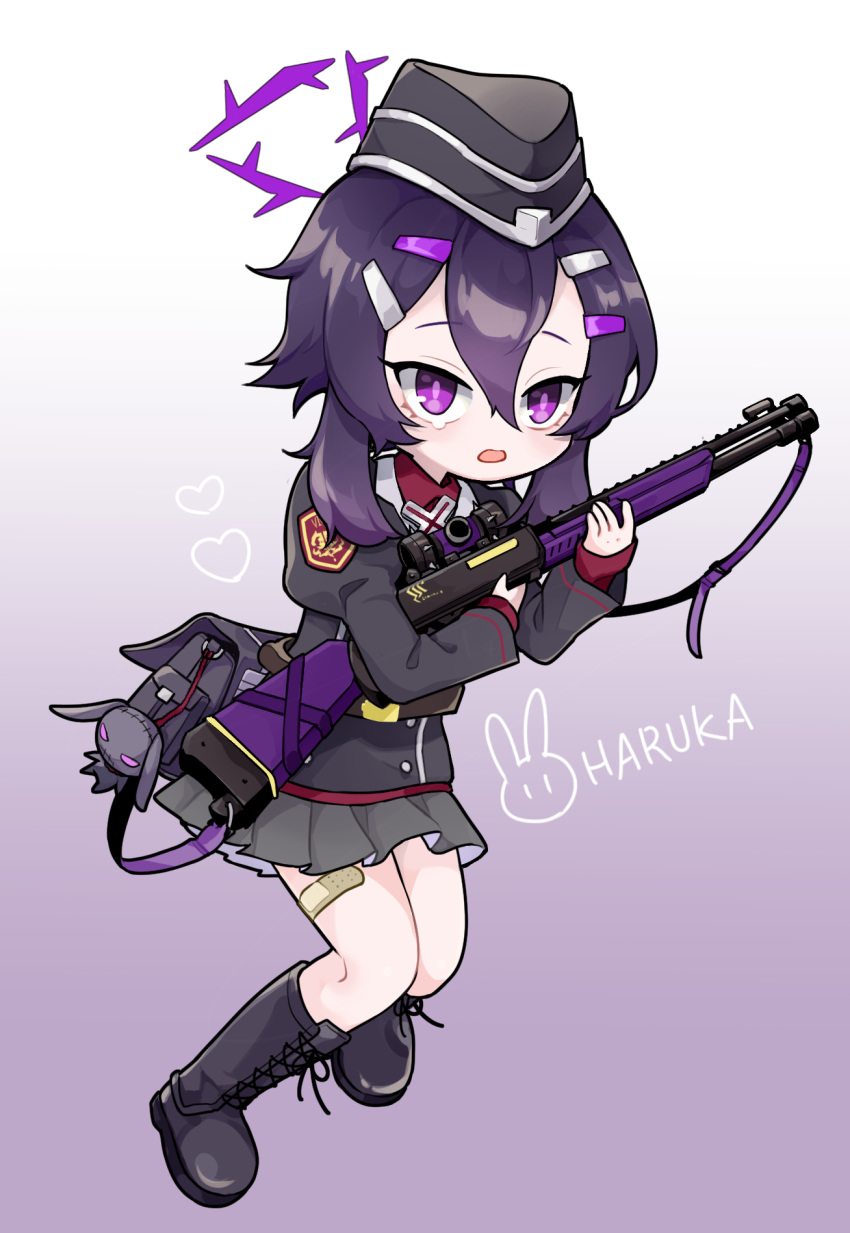 1girl, :o, backpack, bag, bandaid, bandaid_on_leg, belt, black_footwear