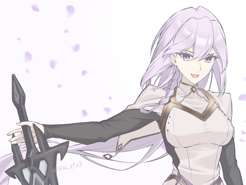 1girl, braid, breasts, duel_monster, fleurdelis_(yu-gi-oh!), grey_eyes, grey_hair, highres