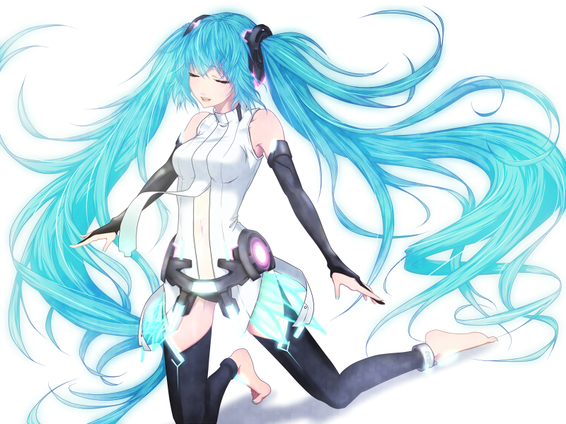 anklet, aqua_hair, avelixir, bad_id, barefoot, bridal_gauntlets, closed_eyes, elbow_gloves