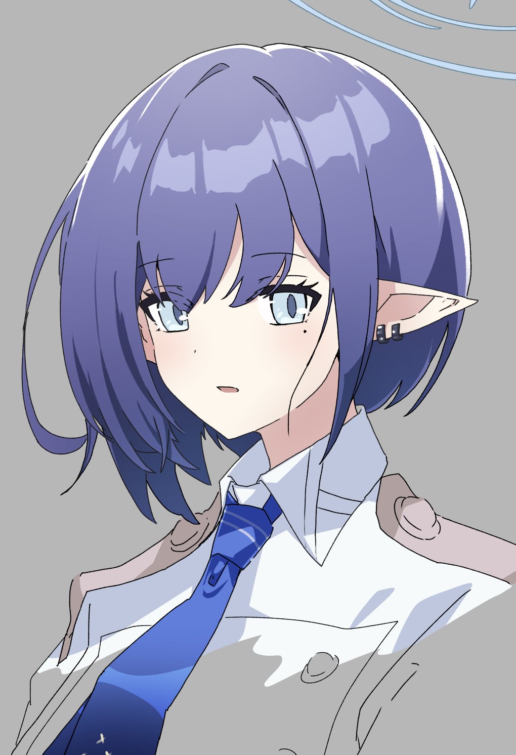 1girl, aoi_(blue_archive), blue_archive, blue_eyes, blue_hair, blue_necktie, collared_jacket, earclip