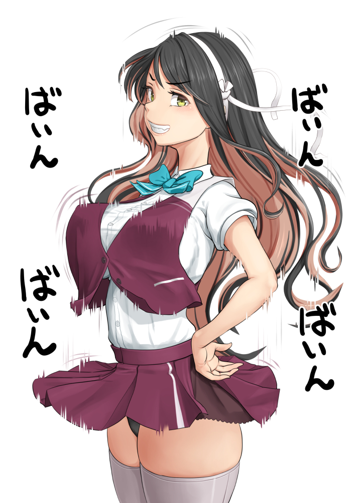 1girl, aqua_bow, aqua_bowtie, black_hair, black_panties, bouncing_breasts, bow, bowtie
