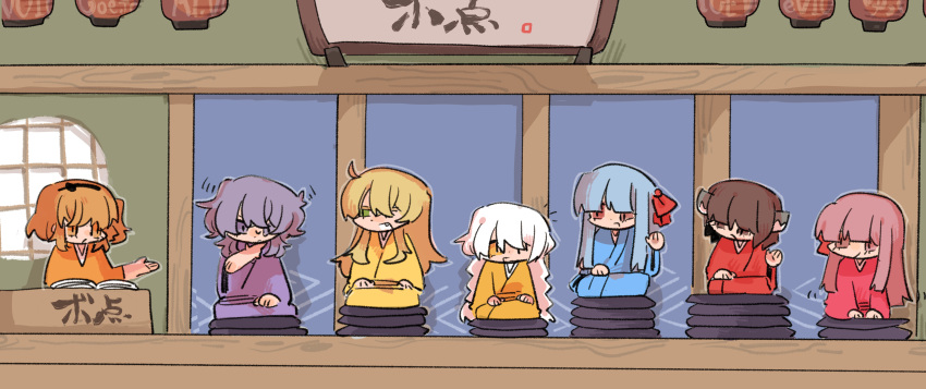 6+girls, a.i._voice, absurdres, adachi_rei, ahoge, black_hairband, blade, blonde_hair