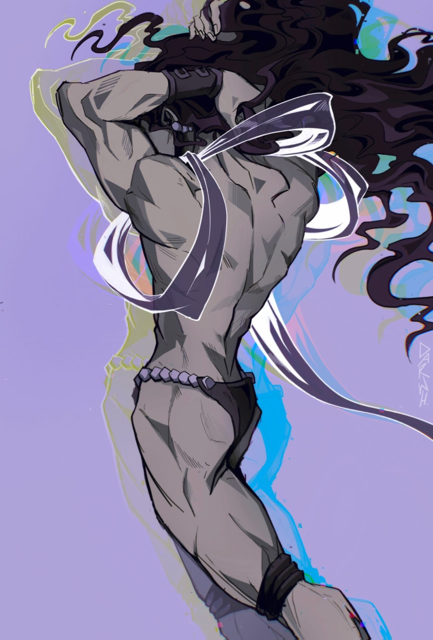 1boy, afterimage, battle_tendency, black_hair, bracer, colored_skin, darwh, earrings