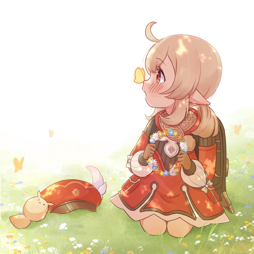 1girl, :o, ahoge, backpack, bag, blurry, brown_gloves, brown_scarf