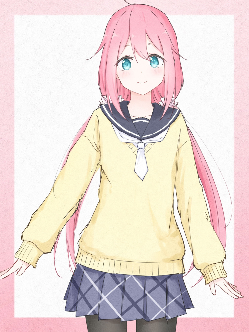 1girl, absurdres, black_sailor_collar, blush, border, closed_mouth, commentary_request, cowboy_shot