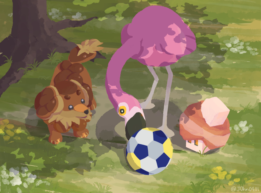 animal_focus, ball, commentary_request, dachsbun, day, flamigo, grass, highres