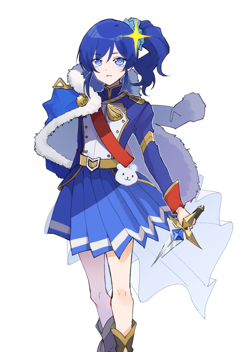 1girl, aikatsu!, aikatsu!_(series), belt, blue_eyes, blue_hair, blue_skirt, boots