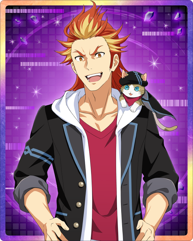 1boy, akai_suzaku, animal_on_shoulder, blue_eyes, cat, cat_on_shoulder, cat_tail, fingernails
