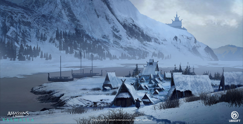 1boy, assassin's_creed:_valhalla, assassin's_creed_(series), boat, company_name, concept_art, copyright_name, dechambo