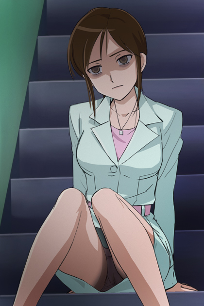 brown_hair, empty_eyes, haruyama, jewelry, kaidan_restaurant, panties, pendant, sitting