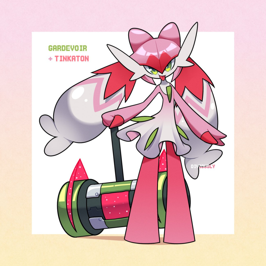 character_name, diviously, dress, english_commentary, full_body, fusion, gardevoir, green_eyes