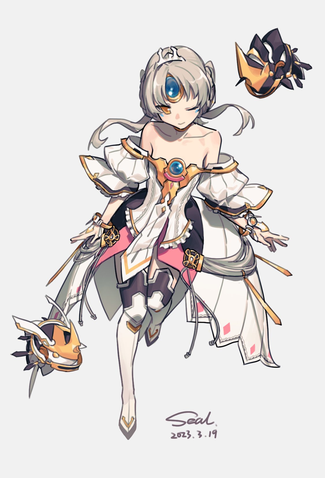 1girl, 2023, airseal, android, bare_shoulders, chest_jewel, closed_mouth, code:_empress_(elsword)