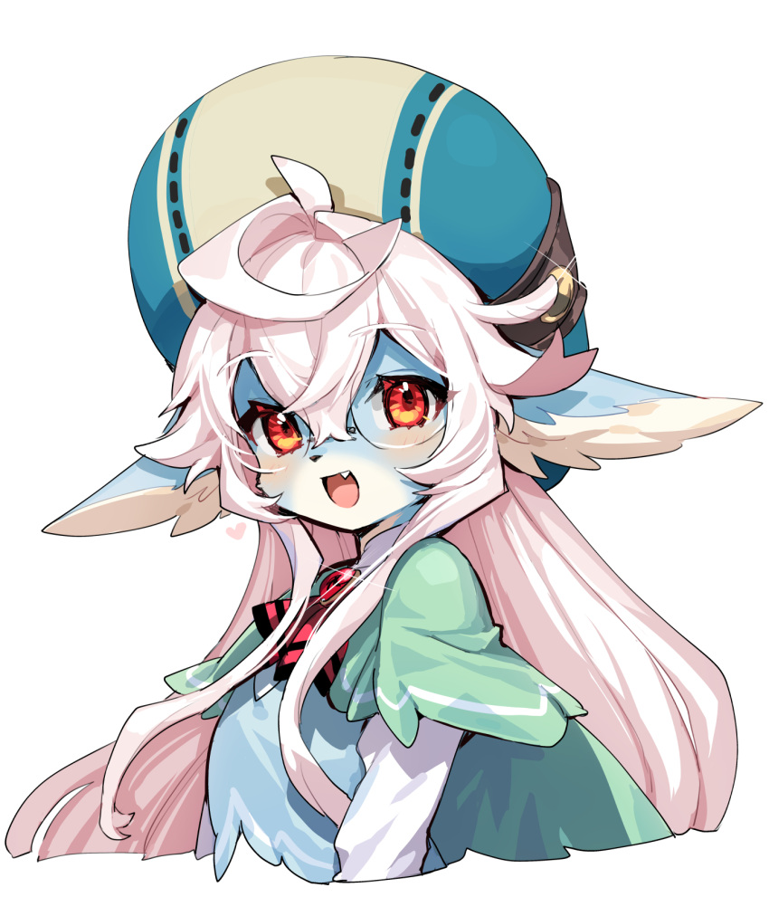 1girl, ahoge, aqua_dress, aqua_headwear, ascot, blue_fur, body_fur, dress