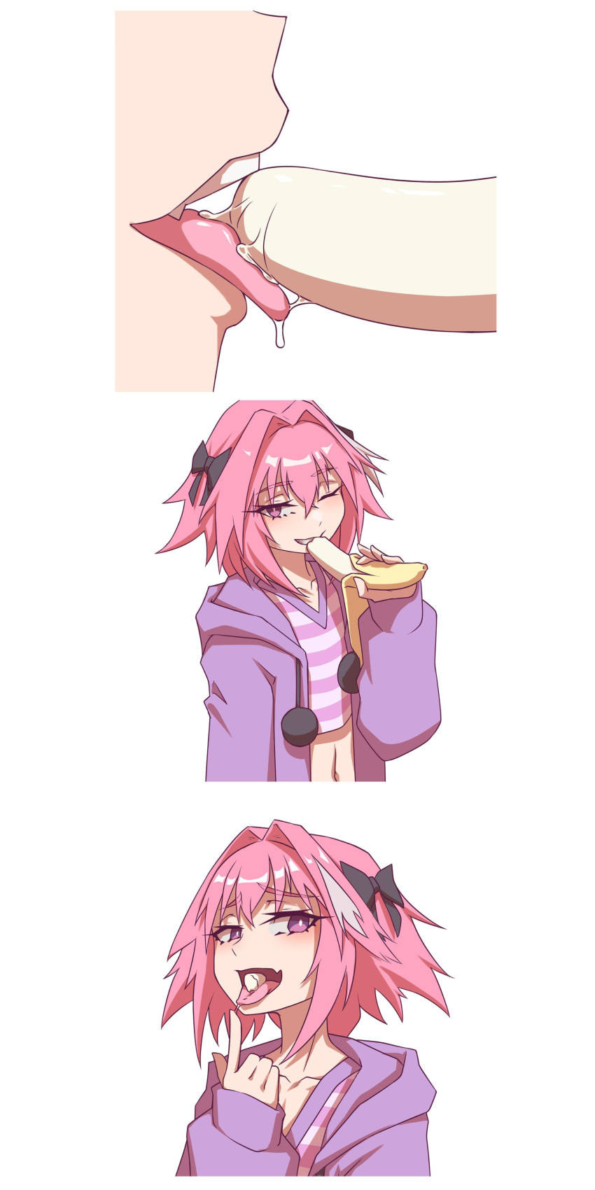 1boy, absurdres, androgynous, astolfo_(fate), astolfo_(memories_at_trifas)_(fate), banana_peel, black_bow, bow
