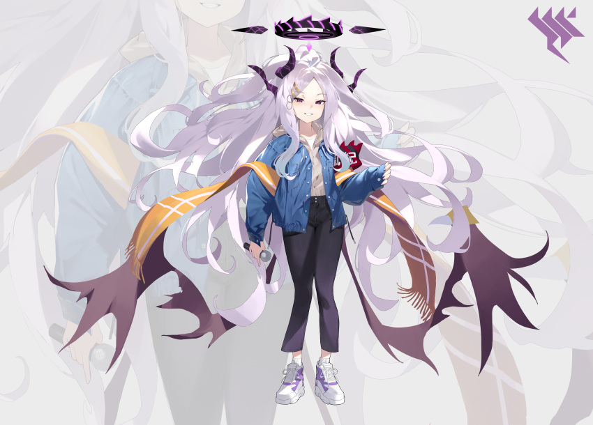 1girl, :d, absurdres, ahoge, alternate_costume, armband, black_pants, blue_archive