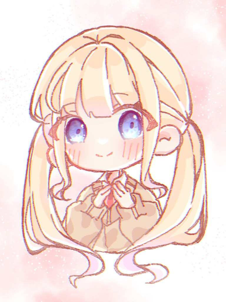 1girl, baggy_clothes, blonde_hair, blue_eyes, blunt_bangs, blush, brown_cardigan, cardigan