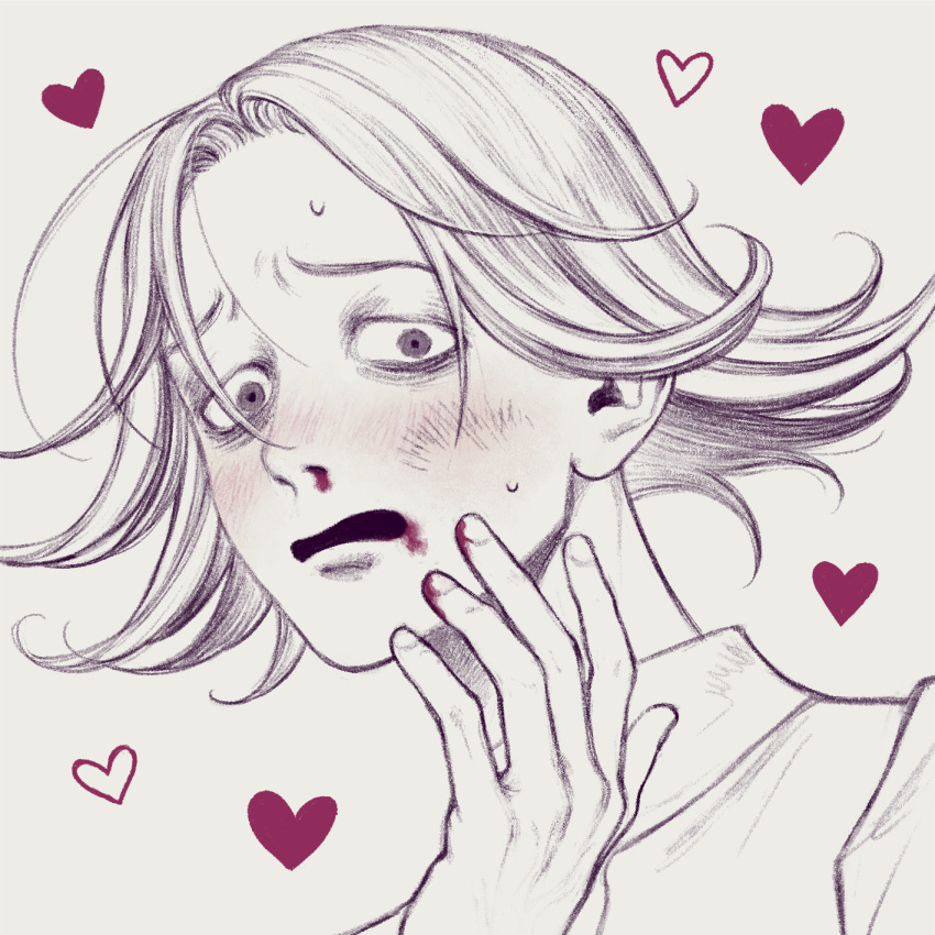 1boy, bella_scottland, blood, blood_on_hands, blush, eyelashes, hair_between_eyes, heart