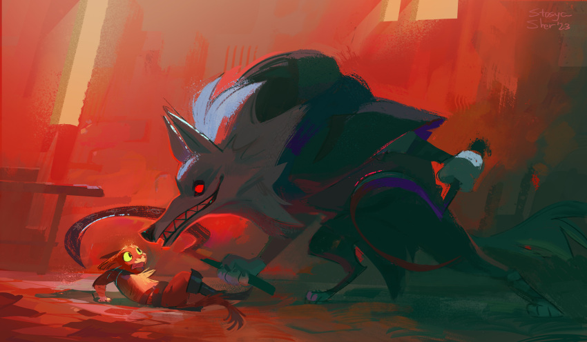 2boys, black_cloak, cat_boy, cloak, death_(puss_in_boots), dual_wielding, furry, furry_male