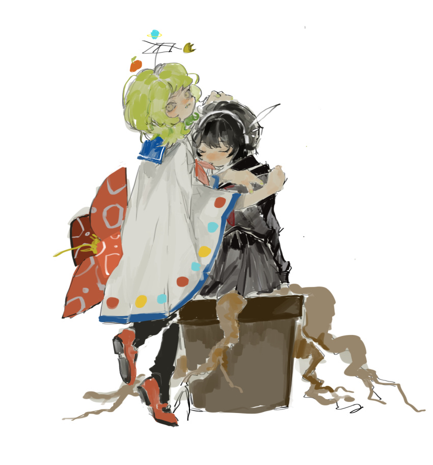 black_hair, black_sailor_collar, black_serafuku, black_skirt, black_socks, blue_sailor_collar, closed_eyes, closed_mouth