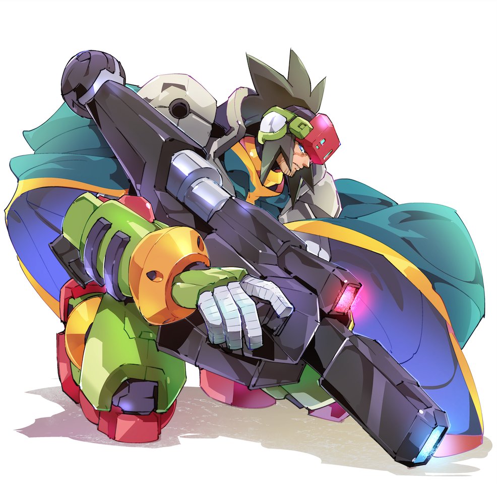 1boy, bad_id, bad_twitter_id, black_hair, blue_eyes, cape, craft_(mega_man), craft_(rockman)