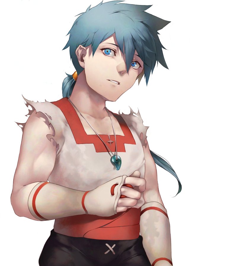 1boy, blue_eyes, blue_hair, breath_of_fire, breath_of_fire_iv, collarbone, fingerless_gloves, gloves