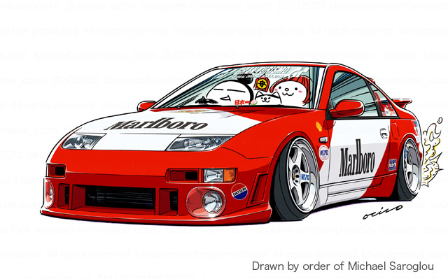 1boy, 1girl, :3, =_=, black_eyes, blush, car, commission