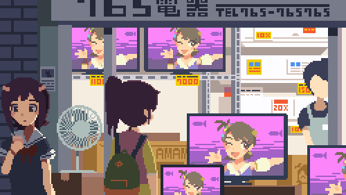3girls, amami_haruka, animated, animated_gif, apron, backpack, bag, bow