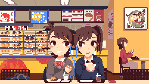 3girls, amami_haruka, animated, animated_gif, brown_eyes, brown_hair, earphones, earphones