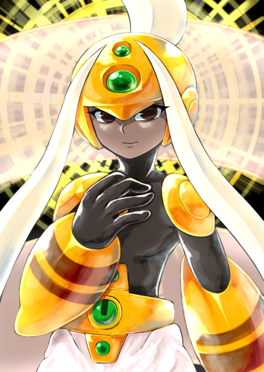 1other, blonde_hair, brown_eyes, commentary_request, dark_skin, highres, hitotose9, looking_at_viewer