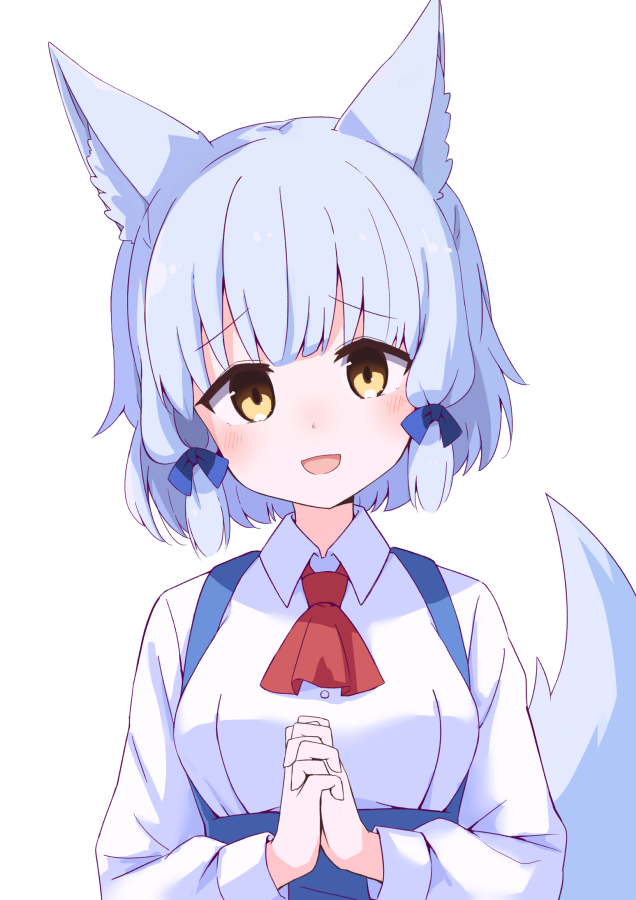 1girl, aki_inu, animal_ear_fluff, animal_ears, ascot, blue_hair, blue_ribbon, blue_skirt