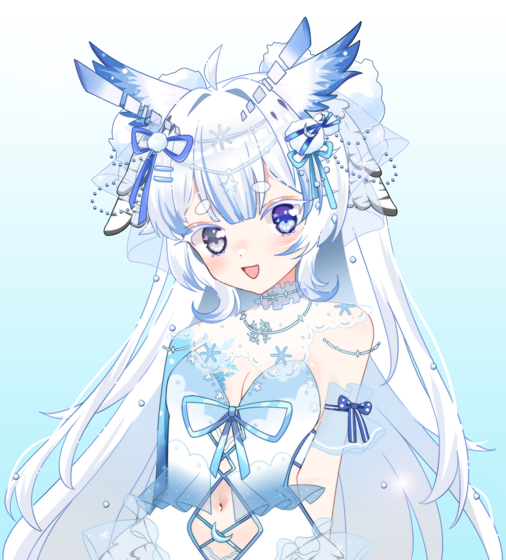 1girl, bare_shoulders, bird, breasts, hair_ribbon, heterochromia, looking_at_viewer, mikazuki_silvi