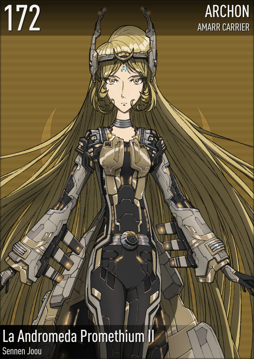 1girl, absurdres, alien, blonde_hair, crossover, crown, eve_online, evemoedesu