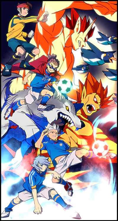 4boys, cape, demon, endou_mamoru, fubuki_shirou, goggles, gouenji_shuuya, group
