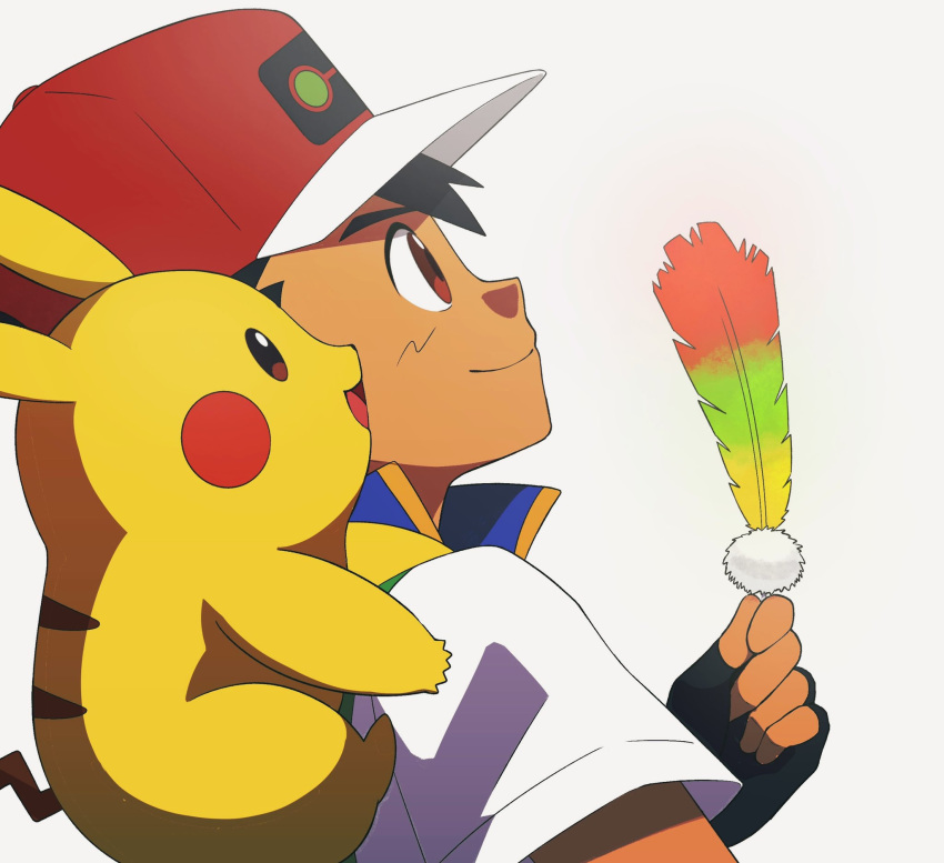 1boy, ash_ketchum, black_gloves, black_hair, blue_jacket, brown_eyes, closed_mouth, commentary