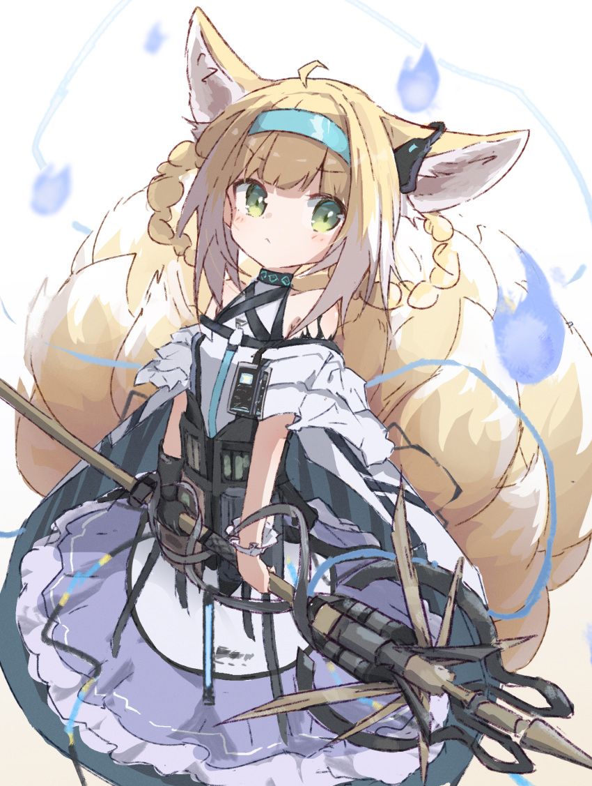 1girl, absurdres, ahoge, animal_ear_fluff, animal_ears, apron, arknights, bare_shoulders