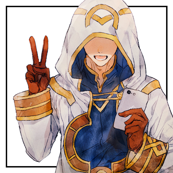 1boy, cellphone, cloak, faceless, faceless_male, fire_emblem, fire_emblem_heroes, holding