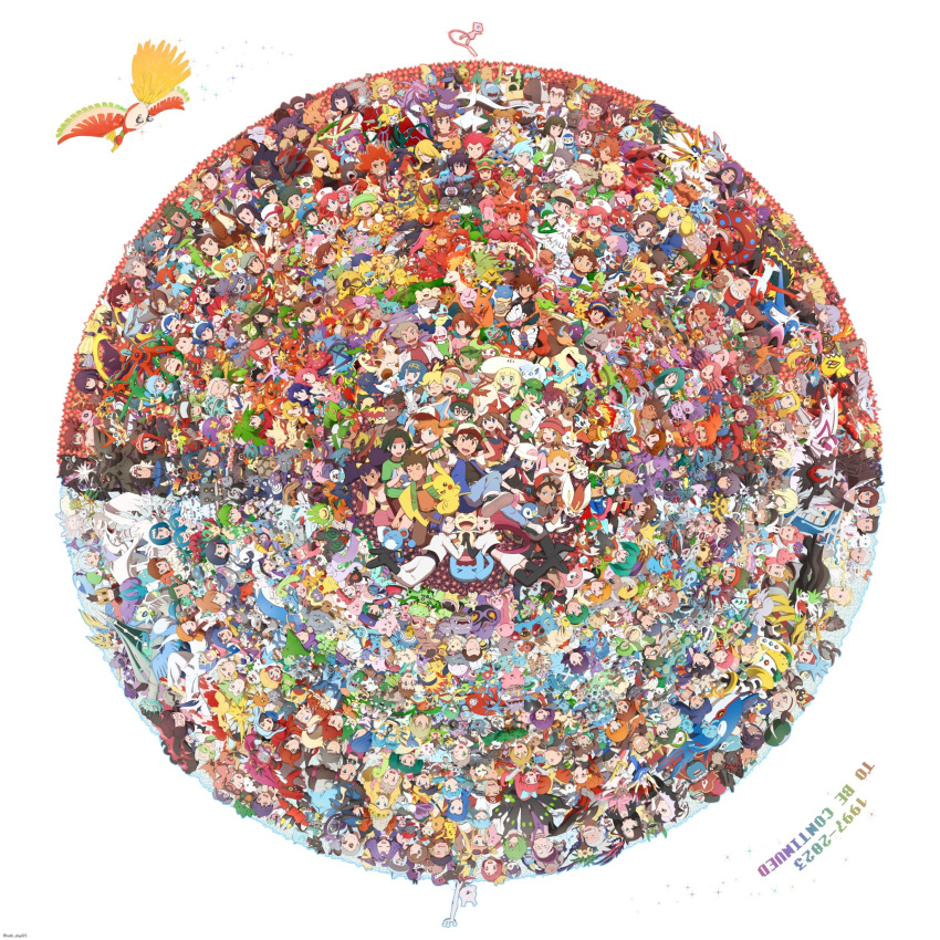 absolutely_everyone, ash_ketchum, baseball_cap, black_hair, black_shirt, blue_jacket, brock_(pokemon), character_request