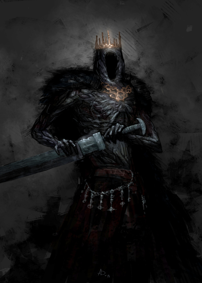 1boy, absurdres, aura, covered_face, crown, dark_aura, dark_souls_(series), dark_souls_ii