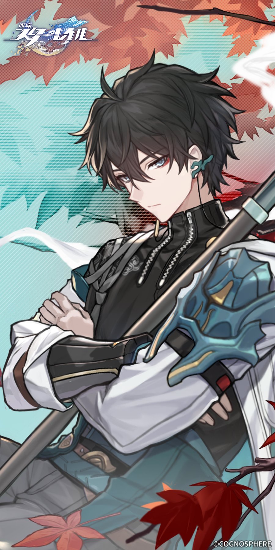 1boy, @_(symbol), black_hair, black_shirt, closed_mouth, copyright_name, crossed_arms, danheng_(honkai:_star_rail)