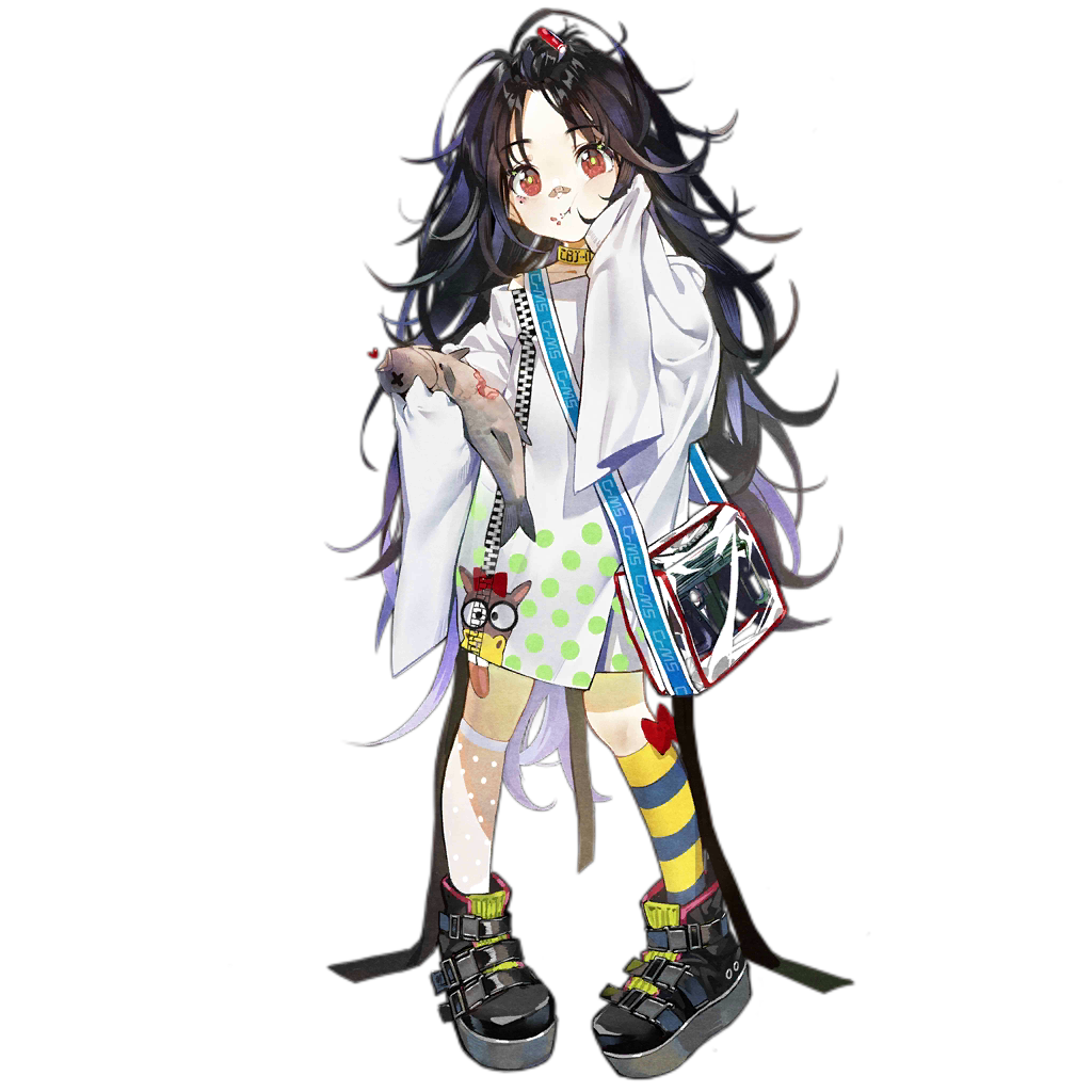 1girl, aged_down, animal, animal_print, asymmetrical_legwear, bag, bandaid, bandaid_on_face