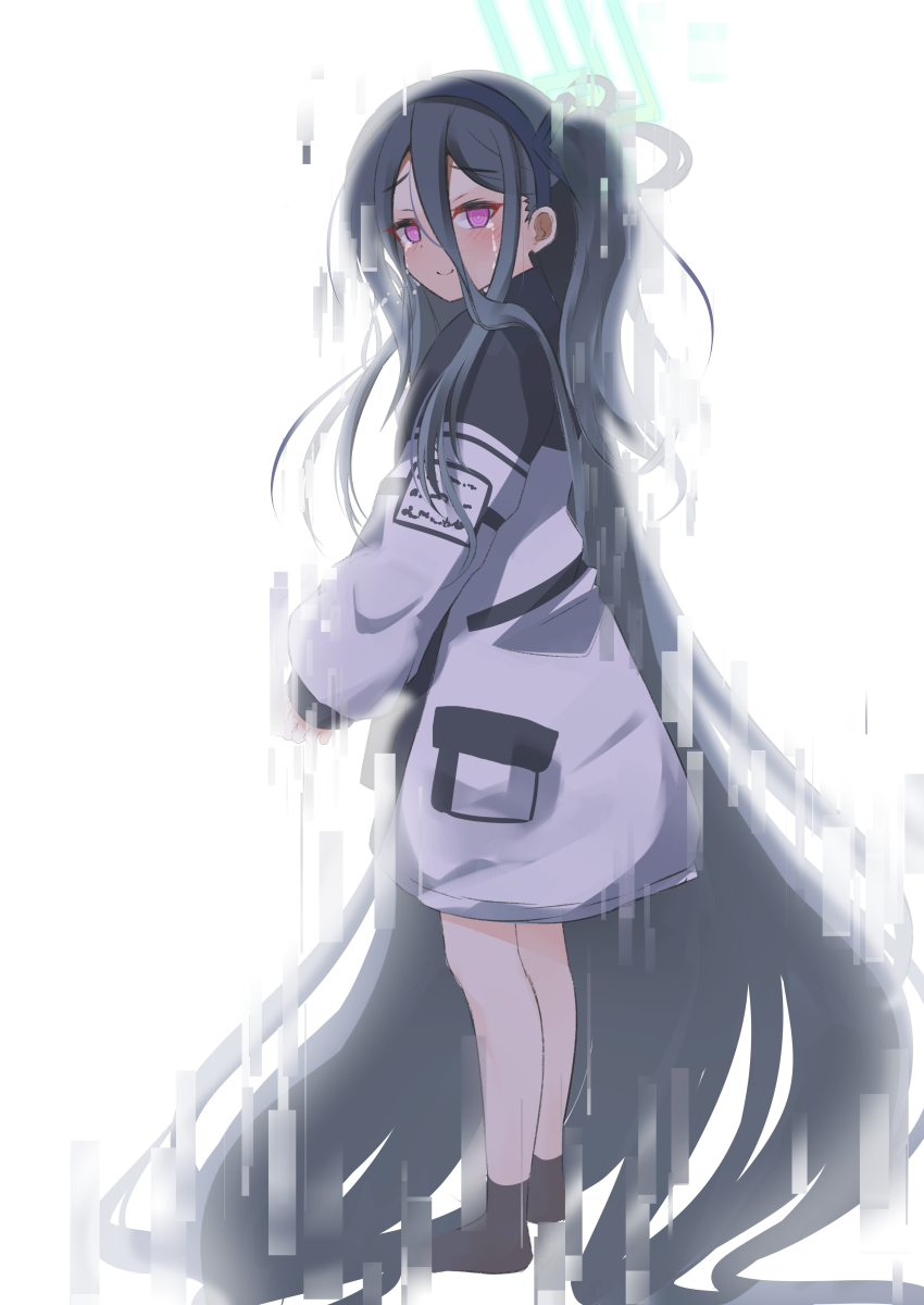 <key>_(blue_archive), 1girl, absurdly_long_hair, black_hair, black_hairband, black_socks, blue_archive, blush